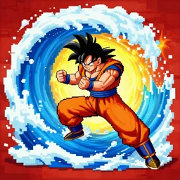 pixel art, pixel game, goku charging up a kamehameha wave, video game, high quality