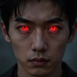 a man with glowing red eyes