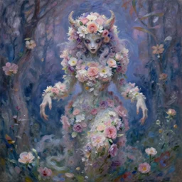 a beautiful terrifying monster made of flowers. ethereal horror fantasy art by monet and greg rutkowski