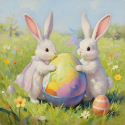 easter egg hunt, high definition oil painted