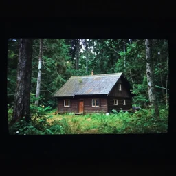 house in forest, vhs screen