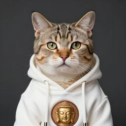 a portrait of a cat wearing a hoodie in the style of buddha