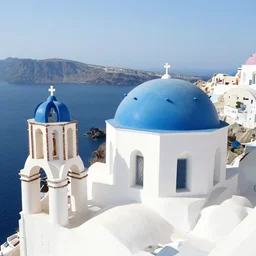 santorini in the style of hieronymus bosch