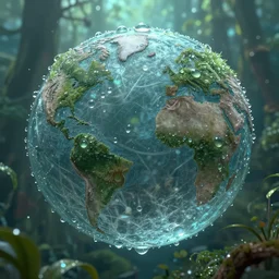a world of dew, and within every dewdrop a world of struggle., fantasy intricate elegant, latent space, lush volumetric lighting 3 d modelling