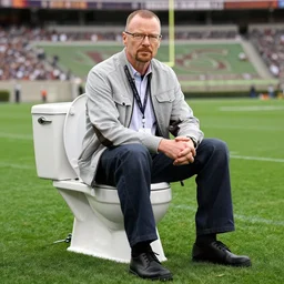 walter white sitting on a toilet on football field
