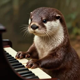 a highly detailed beautiful portrait of a otter playing piano, by ivan bilibin