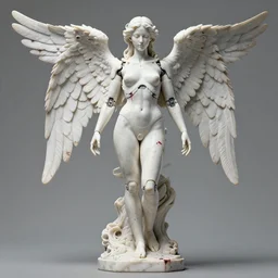a statue made of white marble by hermann nitsch, lots of blood, of an gorgeous futuristic cybernetic angel girl, prostheses, transhumanism, full body shot, perfect symmetrical body, perfect symmetrical face, hyper realistic, hyper detailed, by johannen voss, by peter kemp, by monia merlo, by michelangelo, octane render, blender, 8 k