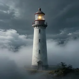 a lighthouse in the clouds,digital art,ultra realistic,ultra detailed,art by greg rutkowski,photorealistic,hyperdetailed,eerie,mysterious
