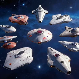 wide angle view, different star trek ships, center position, ultra detailed, 8k