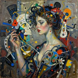 femme fatale looking at me embraced detailed chaotic analogue dada collage with deep texture in style of conteporary art, photorealistic, expressionism, masterpiece, balanced composition, wide range of colors, spectacular quality, intricate oil details