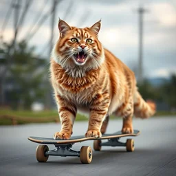 huge cat on a skateboard