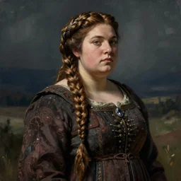 female dwarven noblewoman, chubby short stature, braided intricate hair, by edward hopper