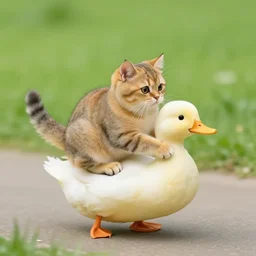 photo of a cat riding a duck