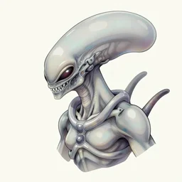 simple concept art portrait of, ‘ the carnivore alien ’. an award winning yoshitaka amano digital art poster, by james gurney and gerhard richter. art by takato yamamoto. masterpiece, deep colours.