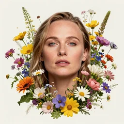 a head and shoulders portrait of alicia vikander surrounded by an explosion of wild flowers, by edgar maxence, by gustav klimt, by wes anderson, by edward hopper, by wayne barlowe, by james gilleard