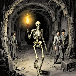 beautiful digital painting of a skeleton holding a torch, wandering through a never - ending dungeon, by charlie bowater, ross tran, artgerm, and makoto shinkai, detailed, inked, western comic book art