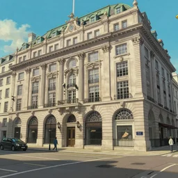 street view of london piccadilly, natural lighting, wide angle, natural color scheme, intricate details, matte painting, illustration, by hayao miyazaki