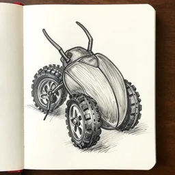 art brut drawing of a tire bug, found scribbled in a notebook, artwork by max klinger