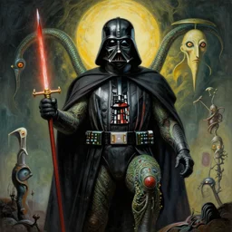 A very detailed surreal fantasy horror painting of Cthulhu Vader by Manjit Bawa and Salvador Dali, trending on artstation, hyper detailed
