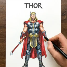 thor ragnarok drawn by a kid
