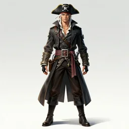 full body character concept art of a gorgeous stylish white haired pirate captain | | distinct - fine, key visual, realistic shaded perfect face, fine details by stanley artgerm lau, wlop, rossdraws, james jean, andrei riabovitchev, marc simonetti, sakimichan, and jakub rebelka, trending on artstation