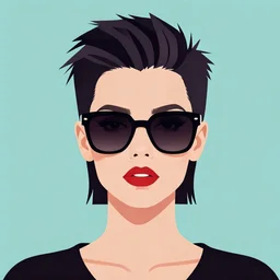 flat portrait art of an beautiful stylish beautiful female punk wearing sleek oversized designer euro sunglasses, shaded, full of colour, trending on artstation, 4 k, focused, vector, by patrick nagel, kraftwerk, devo, simple bold clean lines, high fashion