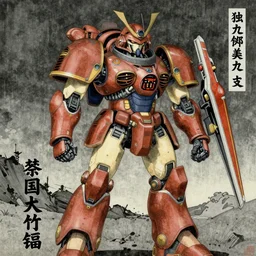 samurai mech in the style of Utagawa Kuniyoshi, classical japanese art, sci-fi illustrations, mechwarrior, battletech, gundam, highly detailed, award-winning, mecha, japanese, dark, gritty, beautiful colors, ink