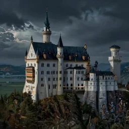 dark castle on a mountain painted by van gogh and goya