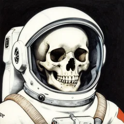 skull in an astronaut helmet in the style mœbius