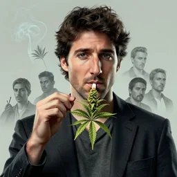 duotone concept illustration portrait of justin trudeau smoking cannabis, cannabis!, cinematic volumentric lighting, jim cheung, david marquez, mike deodato jr, ilya kuvshinov, makoto shinka, behance hd by jesper ejsing, by rhads, hyper detailed, octane render, concept art, artstation