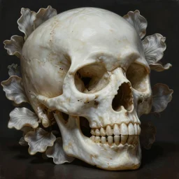 hyperrealistic mixed media painting of a beautiful attractive flower marble skull, dim volumetric lighting, 8 k, octane beautifully detailed render, extremely hyper detailed, intricate, epic composition, cinematic lighting, masterpiece, trending on artstation, very very detailed, masterpiece, stunning, hdr, smooth, sharp focus, high resolution, award, winning photo, dslr