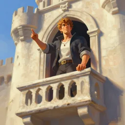 A digital painting of Max Caulfield on the balcony of a castle, trending on ArtStation