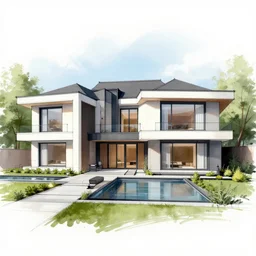 sketch of a modern mansion, beautiful architecture