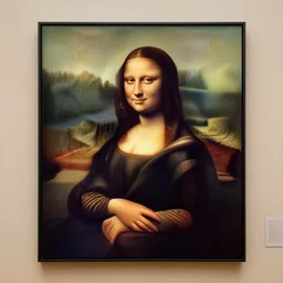a badly drawn copy of mona lisa, the worst copy ever, on display in the museum of modern art