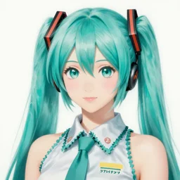 a portrait of the japanese princess hatsune miku by hokusai, portrait, painting, detailed, vibrant, teal hair, porcelain skin