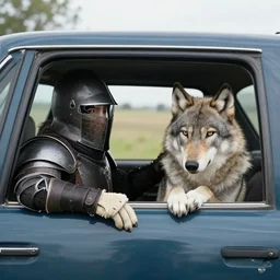 ( knight + wolf ) × [ in a car ]