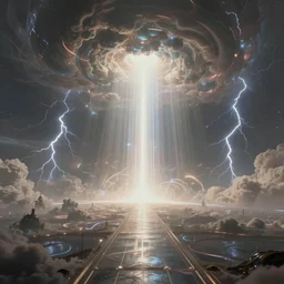 otherworldly vast ambient occlusion render timespace architecture metaphysical scifi cosmic omnipotent chaos pilots entering ethereal plane cathedral, leading lines, fractal lightning, lichtenberg figures, vanishing point, volumetric lighting, god rays lasers psionics energy waves, muted vaporwave ombre, 8, cgartist artstation, strong clean lines, cumulonimbus