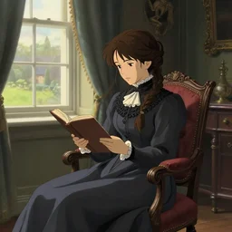 victorian britain 1 8 3 5, adolecent florence nightingale reading in a chair in the drawing room of a english victorian manor light from a window on the left, finely detailed perfect art, gapmoe yandere grimdark, trending on pixiv fanbox, painted by greg rutkowski makoto shinkai takashi takeuchi studio ghibli