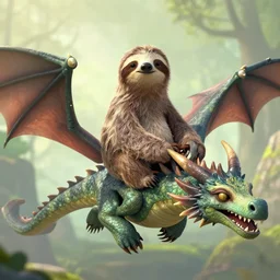 sloth riding a dragon