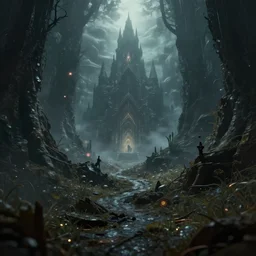 Made in Abyss landscape, 8K, depth of field, dark fantasy