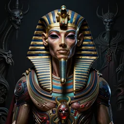 biomechanical alien pharaoh god, intricate portrait artwork by josan gonzalez, h. r. giger, tom bagshaw, kilian eng, h. r. giger, zdizslaw beksinski, very coherent artwork, brutal, darkness, noir, gothic, vibrant, octane render, unreal engine, 8 k, high contrast