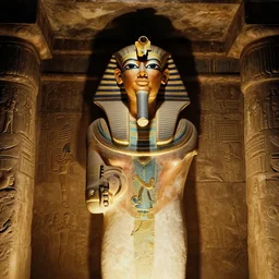 photograph of an ancient egyptian statue of hank hill inside an ancient tomb, kodachrome, ominous