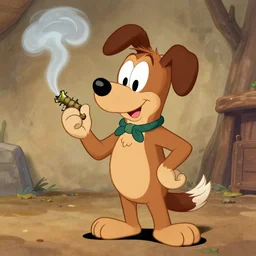 a dog smoking weed, finnish cartoon, high detailed cartoon, warner brothers looney tunes