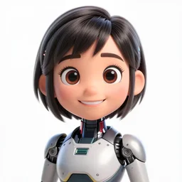 manga Pixar anime cyborg girl smiling bust portrait detailed rendering realistic 3d hd key visual official media with frank Miller Alex Ross giger style trending pixiv