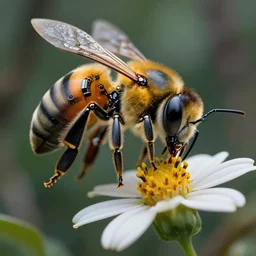 super macro of a mechatronic bee drinking from a flower in the forest. fantasy magic cyberpunk style. highly detailed 8 k. intricate. nikon d 8 5 0 3 0 0 mm. award winning photography.