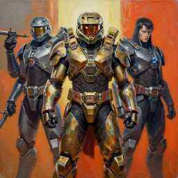 1 9 8 9 gauntlet legends box art. samurai. power armor halo. artgerm. coherent. keith parkinson. oil on canvas
