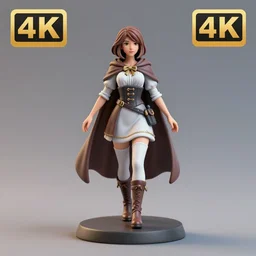 80mm resin detailed miniature of a female alchemist with short brown hair wearing a short dress, white stockings, leather boots and cape, Product Introduction Photos, 4K, Full body