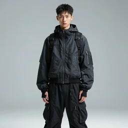 gigachad wearing techwear outfit, studio photo, 8k