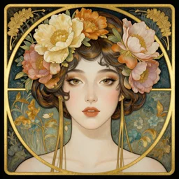 a highly detailed floral hair portrait of beauty girl, by james jean, golden ratio, artnouveau