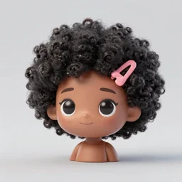 a cute 2 d hair barrette character, afro, design, detailed